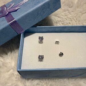 Minimalist 925 Silver Stud Earrings in Box